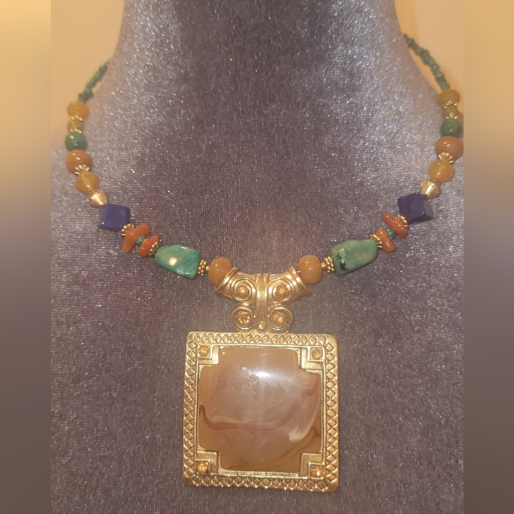 Artisan Gemstone Necklace With Gold Accents 30$